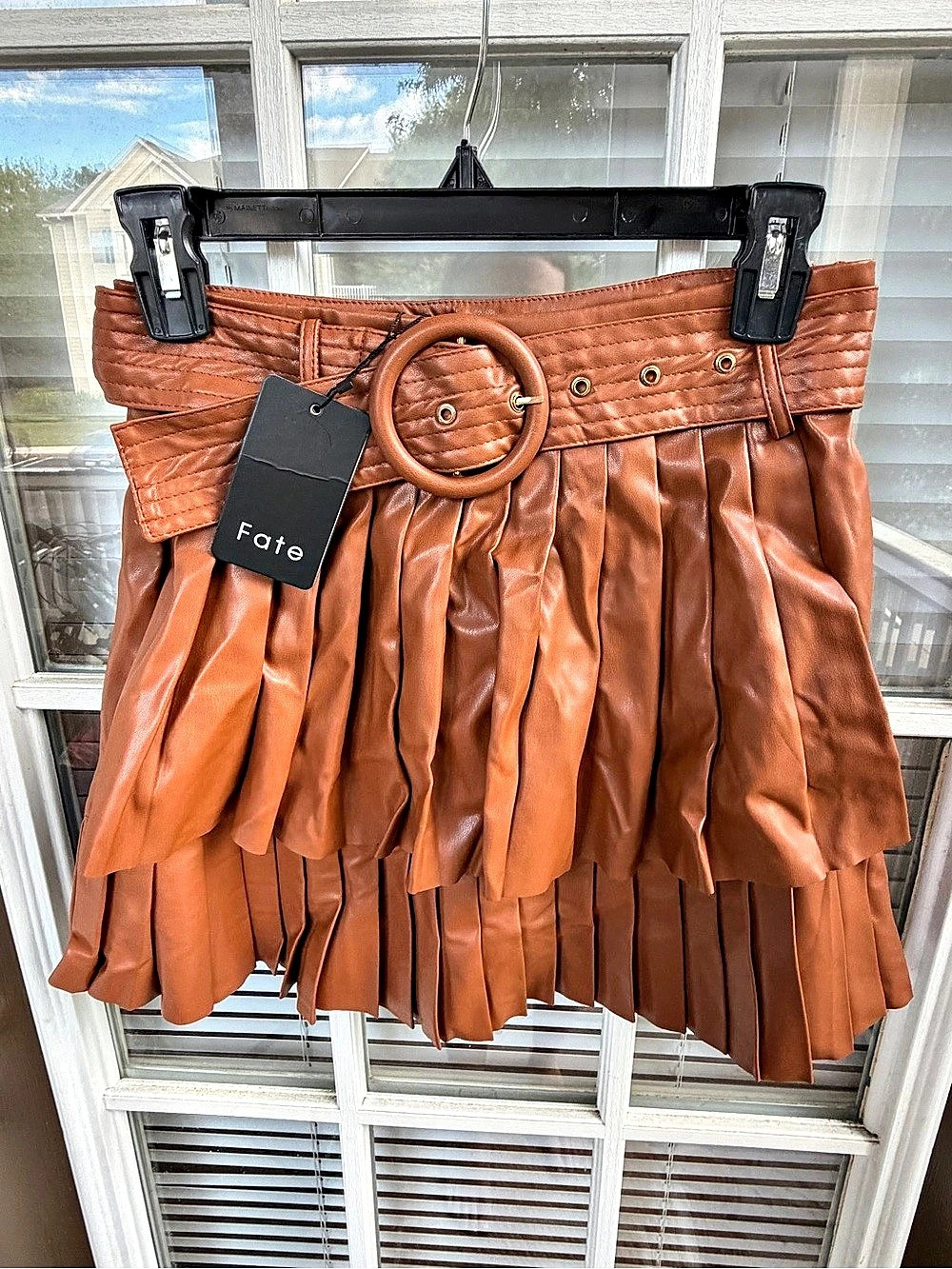 Fate Pleated Mini Skirt in Brown Size Small NWT